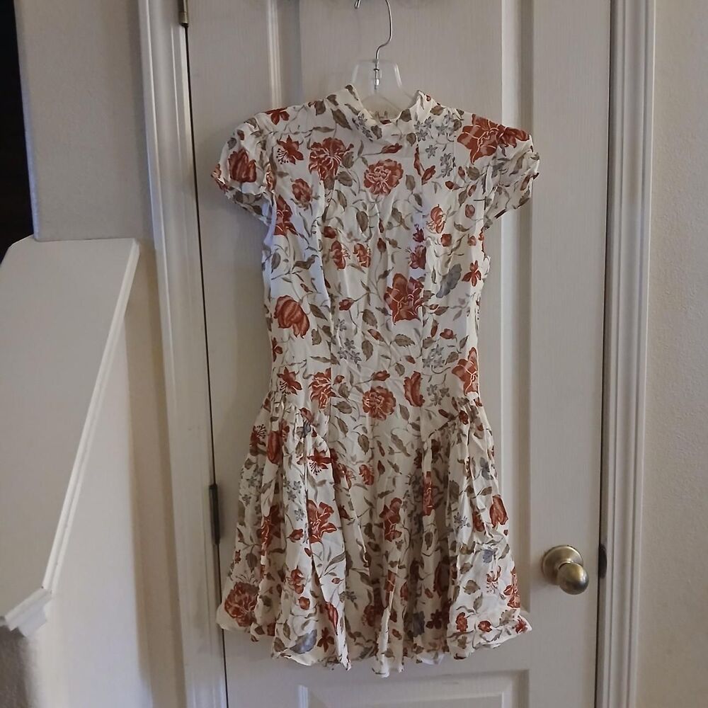 Reformation White Maven Mini Dress Floral Cap Sleeve Mock Neck Drop Waist 2 - Picture 5 of 8
